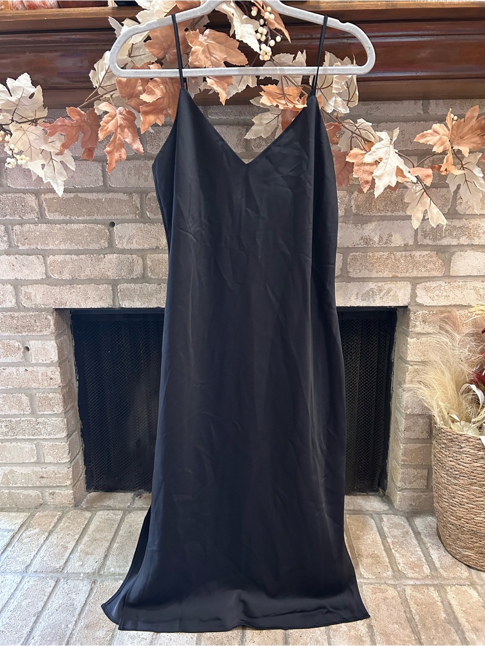 Gianni Bini Black Satin Slip Dress with Thin Straps EUC